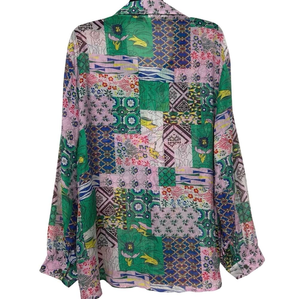Pol Patchwork Multi Print Cotton Button Up Oversi… - image 3